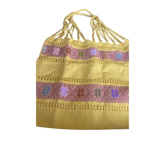 Embroidered Woven Colorful Fabric Boho Braided Handles Shoulder Tote Bag NWOT - Picture 2 of 8